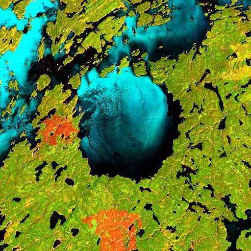 Спутниковая фотография места падения астероида в Канаде